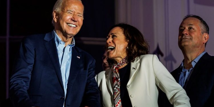 Kamala Harris praises Biden’s legacy in first remarks since announcing 2024 bid