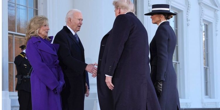 Biden greets Trump at White House with two-word message