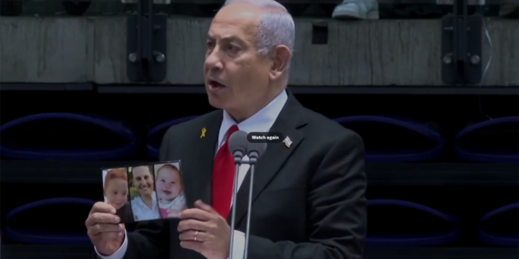 Netanyahu shows picture of Bibas family at combat officers’ graduation: ‘Remember what we are fighting for’