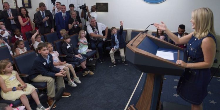 Children take over White House briefing room with questions about Trump’s favorite ice cream, superpower